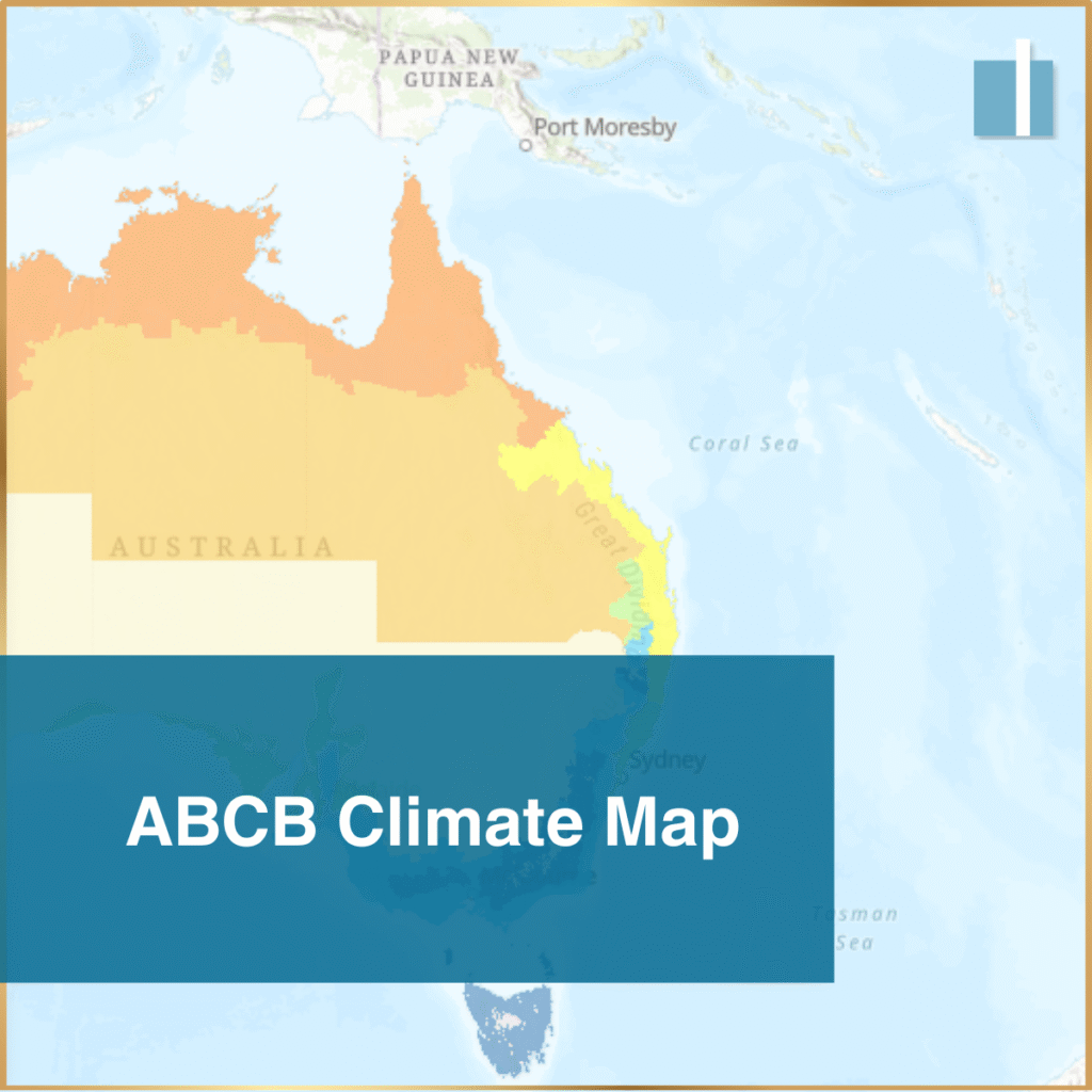 Image of a map showing partial view of Australia and the words "ABCB Climate Map" overlaying