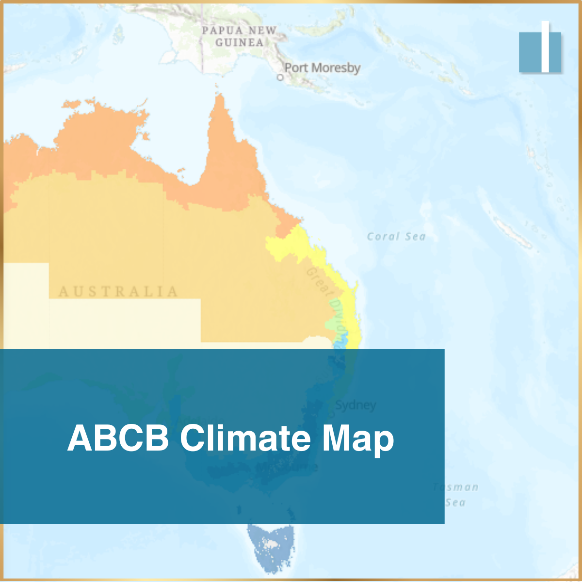 Image of a map showing partial view of Australia and the words "ABCB Climate Map" overlaying