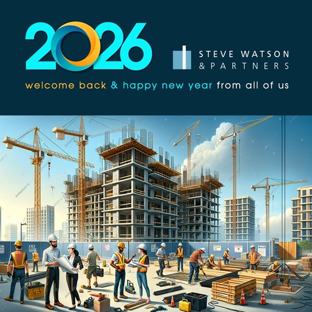 SWP 2026 New Year message with construction site and team collaboration.