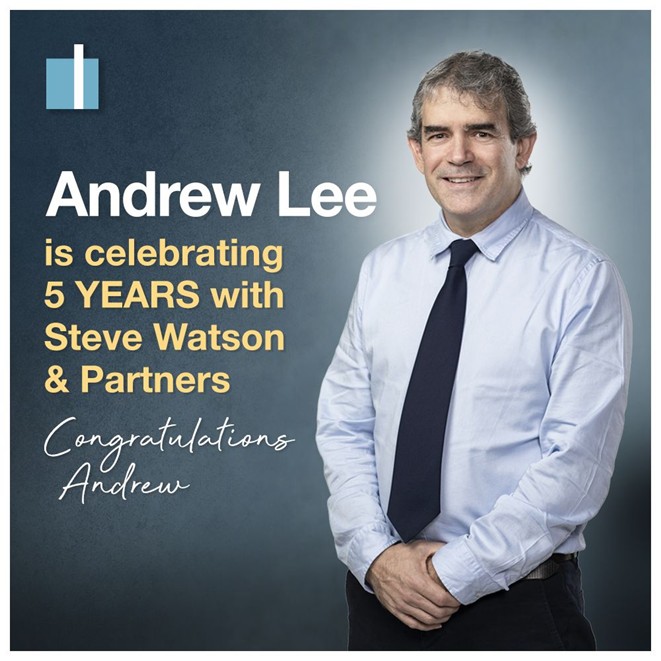 Andrew Lee celebrating 5 years with Steve Watson & Partners